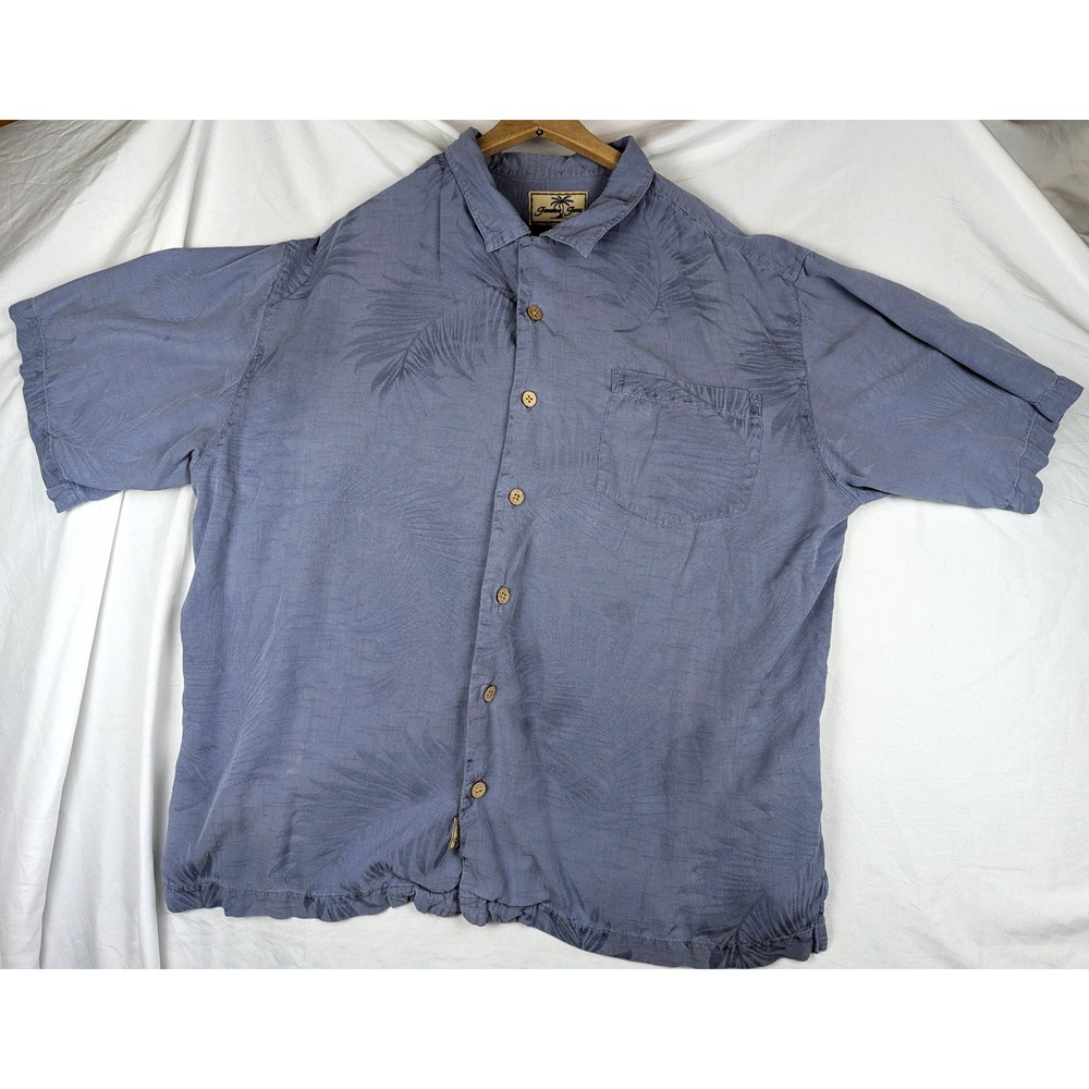 Jamaica Jaxx Mens XL Blue 100% Silk Tropical Palm Jacquard Camp Shirt